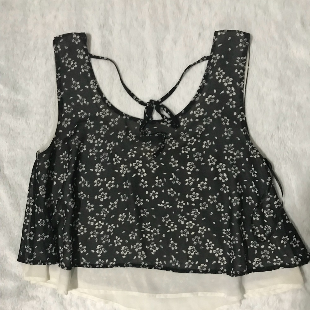 Boho Black and White Floral Print Top